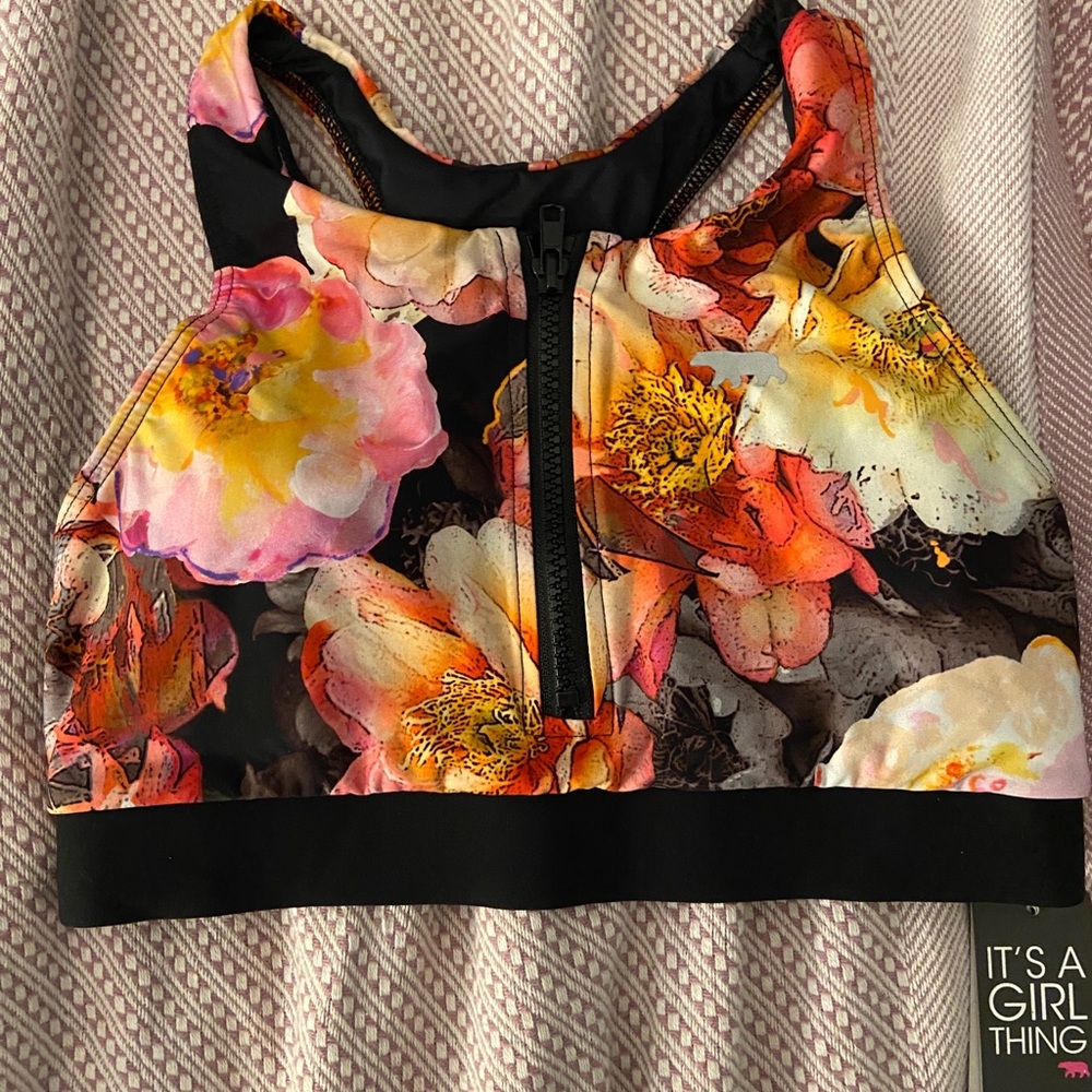Running Bare Floral Arabesque sports bra zip